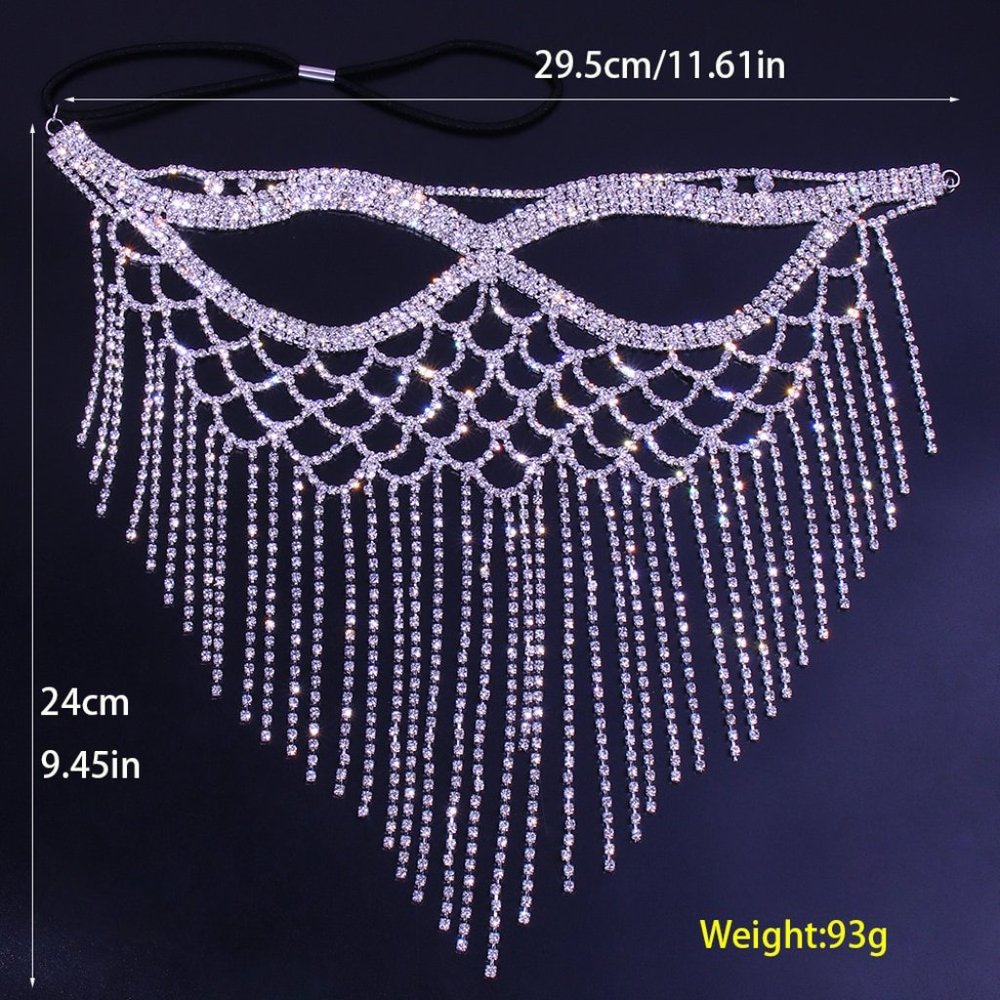 Crystal Tassel Face Mask Halloween Masquerade Mask for Women Jewelry Rhinestone - Picture 6 of 6